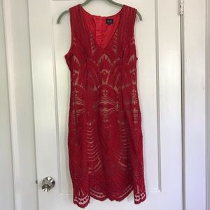 Bardot Mini Embroidered Red Evening Dress Size 8
